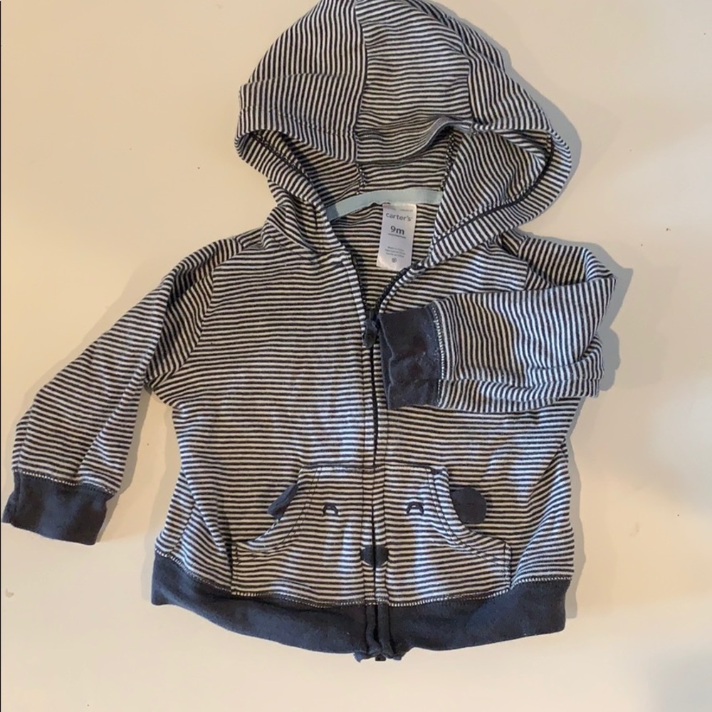 Lightweight striped bear pocket 9 mo hoodie